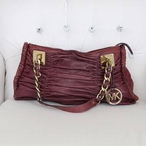 RARE Michael Kors Vintage Purple/Burgundy Webster Ruched Lamb Leather Bag